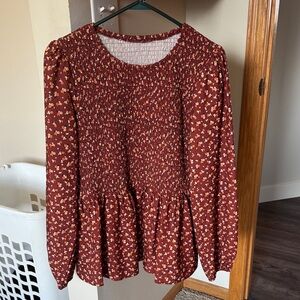 SHEIN Floral Smocked Blouse - Red and Yellow